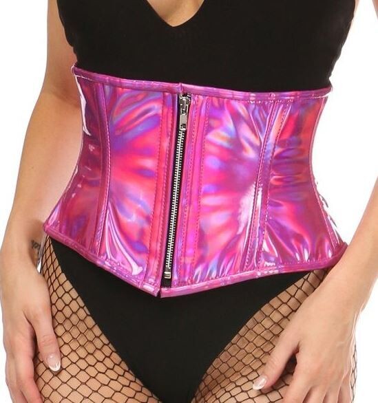 Short Fuchsia Holographic Waist Cincher w Zipper