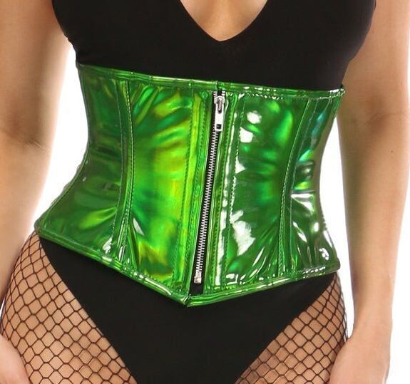 Short Green Holographic Waist Cincher w Zipper