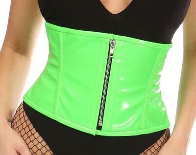Short Neon Green Patent Leather Waist Cincher w Zipper