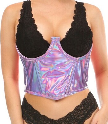 Underwire topless Bustier Corset Lavender Holograph