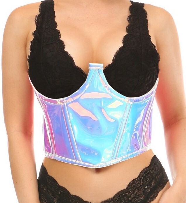 Underwire topless Bustier Corset Blue / Purple Holograph