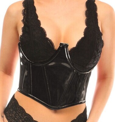 Underwire topless Bustier Corset PVC Black Patent leather