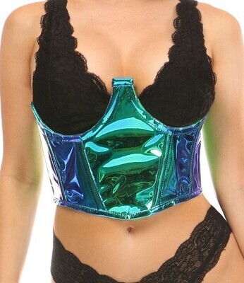 Underwire topless Bustier Corset Teal Blue Holograph
