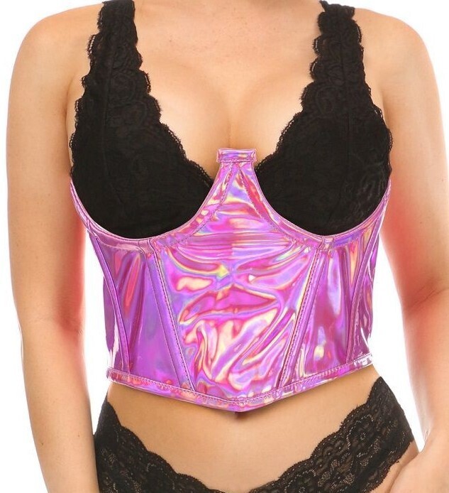 Underwire topless Bustier Corset Fuchsia Holograph