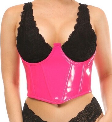 Underwire topless Bustier Corset PVC Neon Pink Patent leather