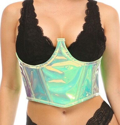 Underwire topless Bustier Corset Mint Green Holograph