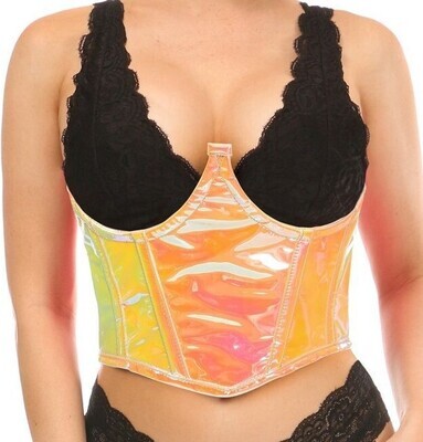 Underwire topless Bustier Corset Yellow / Pink Holograph