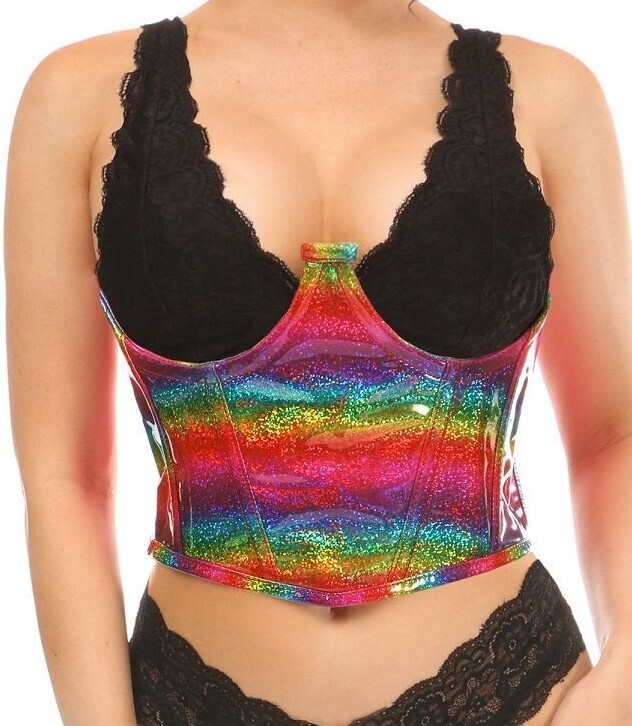 Underwire topless Bustier Corset Rainbow Glitter Holograph