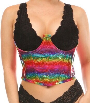 Underwire topless Bustier Corset Rainbow Glitter Holograph