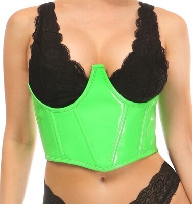 Underwire topless Bustier Corset PVC Neon Green Patent leather