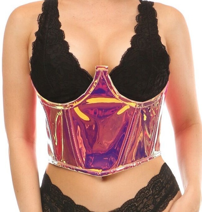 Underwire topless Bustier Corset Rainbow Gold Holograph