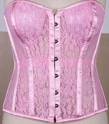 Plus size Pink Lace Strapless Corset with Molded Cups