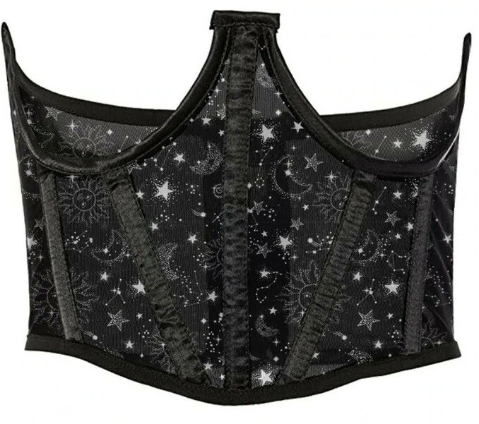 Celestial Print Mesh Open Cup Waist Cincher Corset