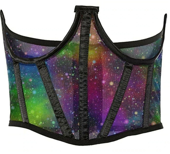 Galaxy Print Mesh Open Cup Waist Cincher Corset