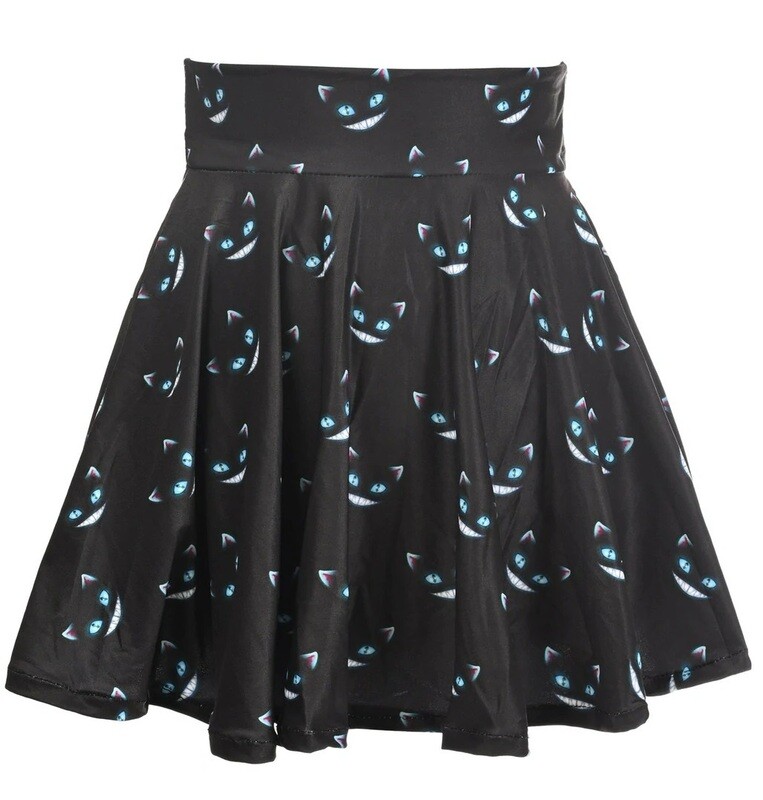 Black Cat print Stretch Mini skirt