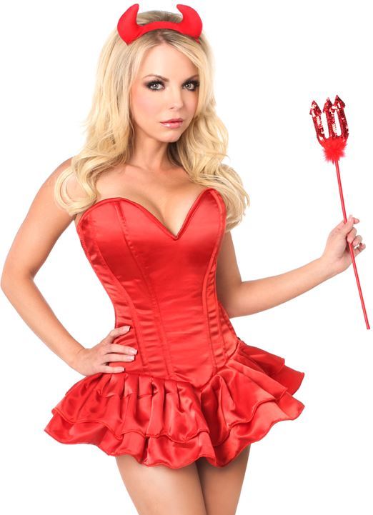 Plus size Red Devil Costume Satin Corset Dress 2X-6X