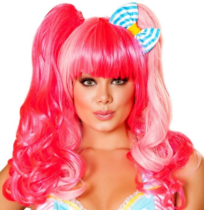 Pink Cosplay wig with 2 pony tails