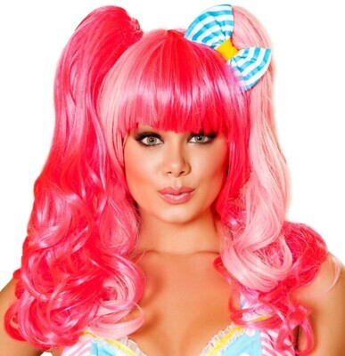 Pink Cosplay wig with 2 pony tails