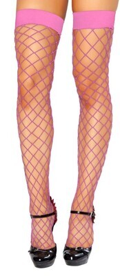 Hot Pink Thigh High Open Fish Net Stocking One size