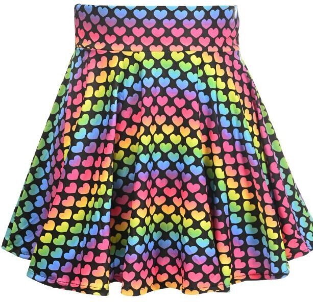 Rainbow Hearts Stretch Lycra Mini skirt