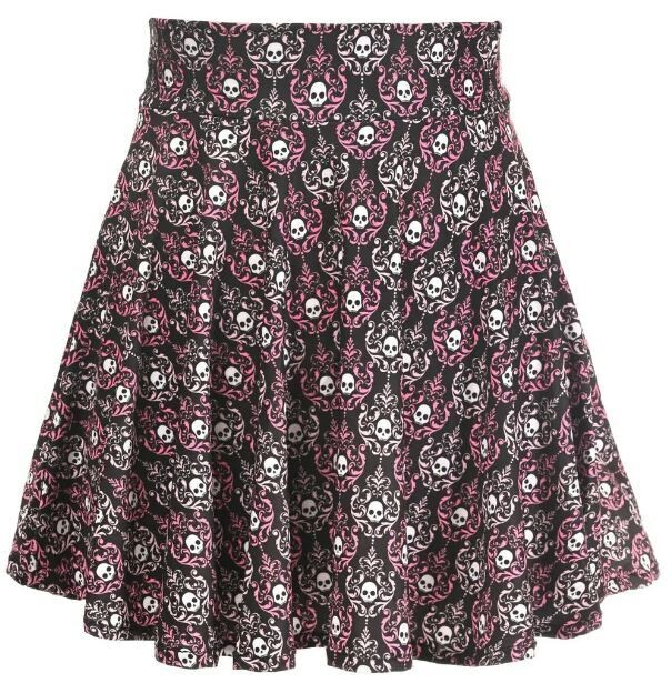 Pink and White Skulls Gothic Stretch Lycra Mini skirt