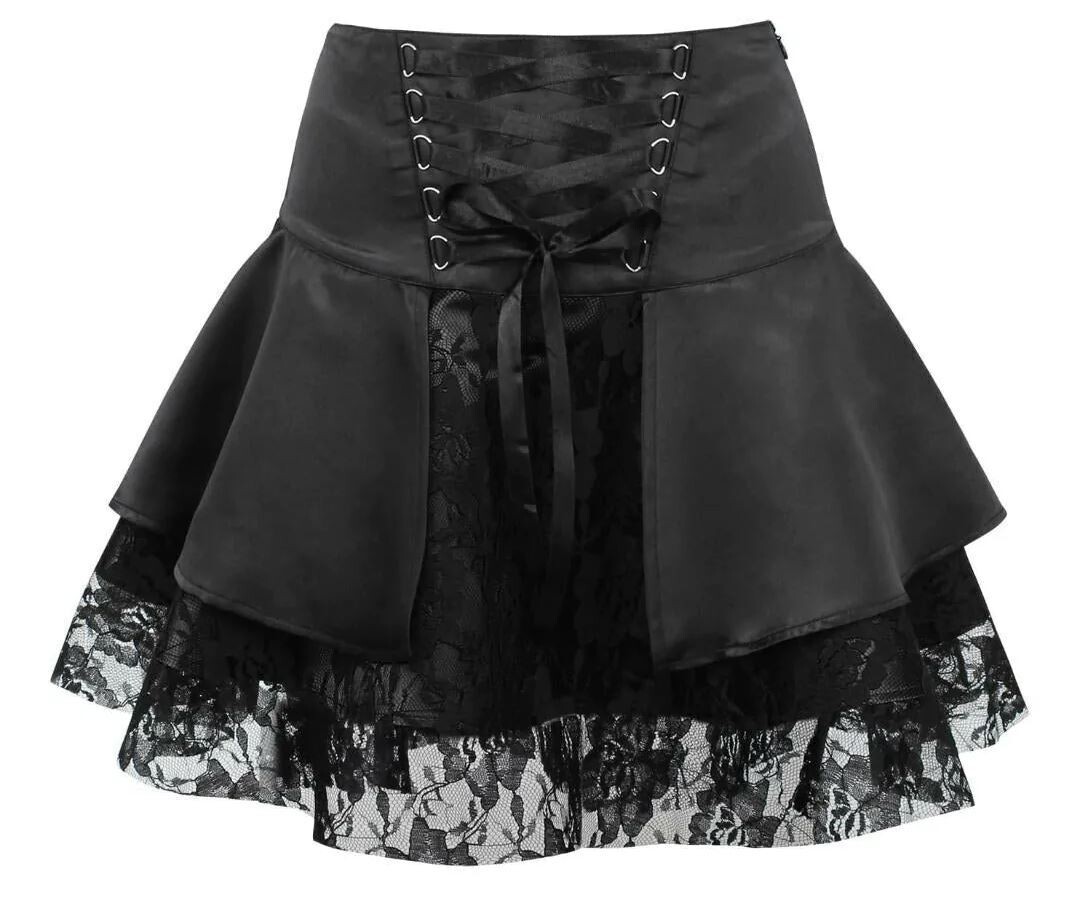 Black Lace on Black satin gothic witch mini skirt