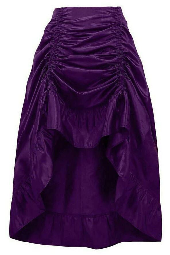 Purple Satin Steam Punk Victorian Long Skirt with ruffle