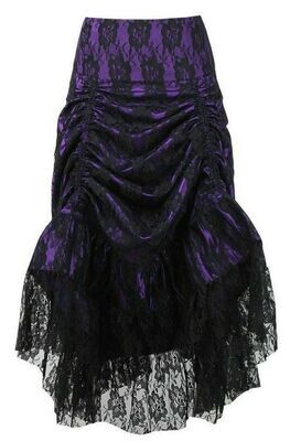 Black Lace over Purple Satin Steam Punk Victorian Long Skirt