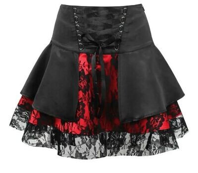 Black Lace red satin gothic witch mini skirt
