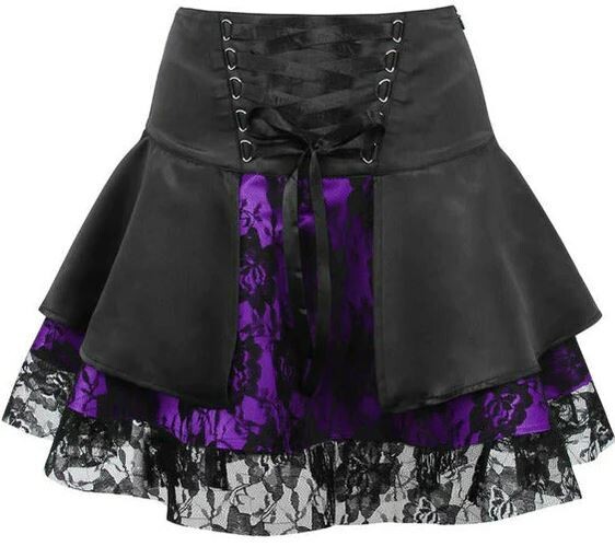 Black Lace on Purple satin gothic witch mini skirt