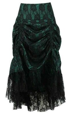 Black Lace over Dark Green Satin Steam Punk Victorian Long Skirt