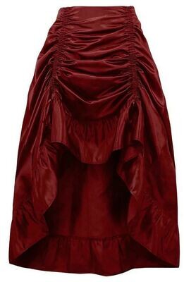 Wine Red Satin Steam Punk Victorian Long Skirt with ruffle