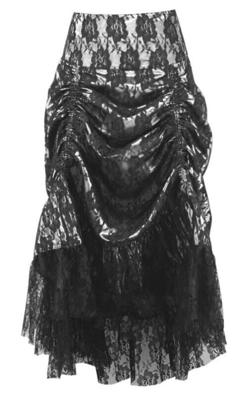 Black Lace over White Satin Steam Punk Victorian Long Skirt