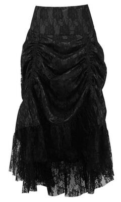 Black Lace over Black Satin Steam Punk Victorian Long Skirt