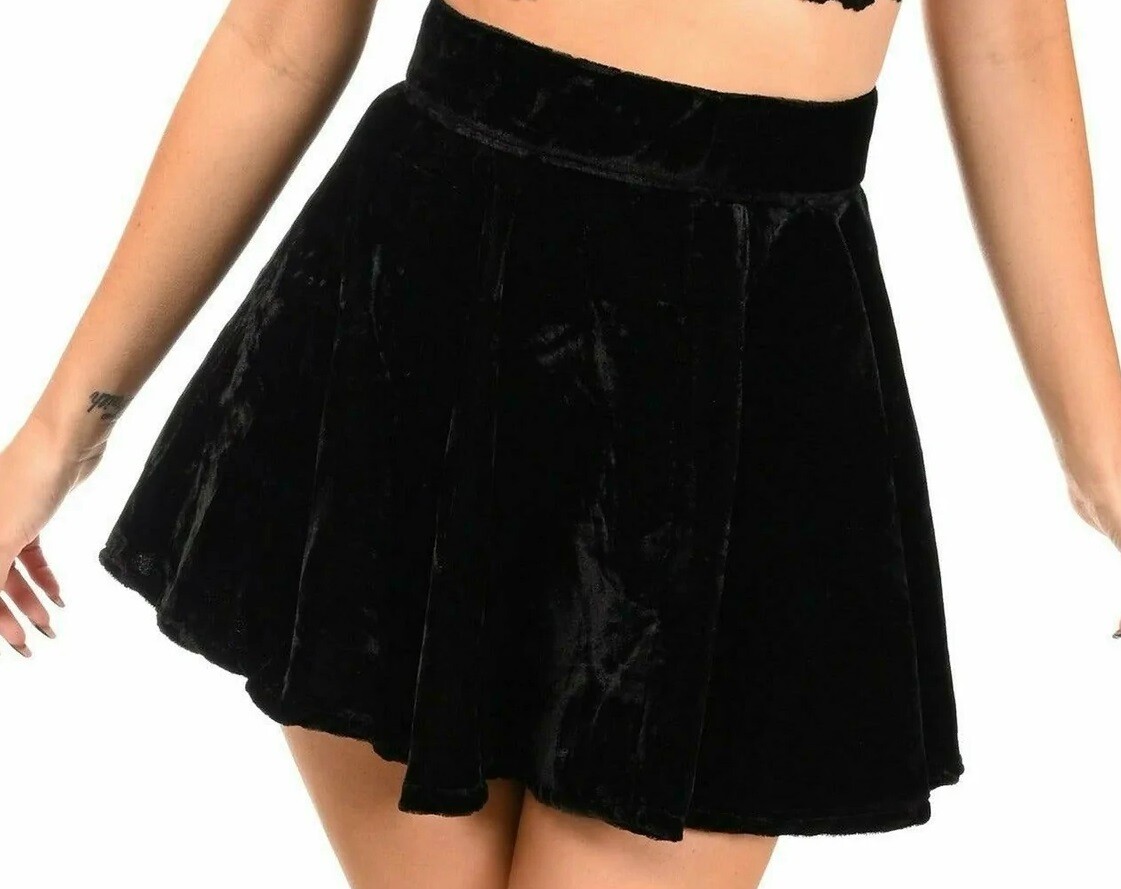 Black Velvet flair mini skirt