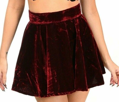 Dark Red Crushed Velvet flair mini skirt