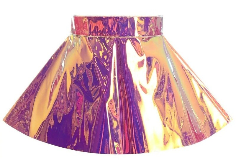 Rainbow Gold Hologram Skater Skirt