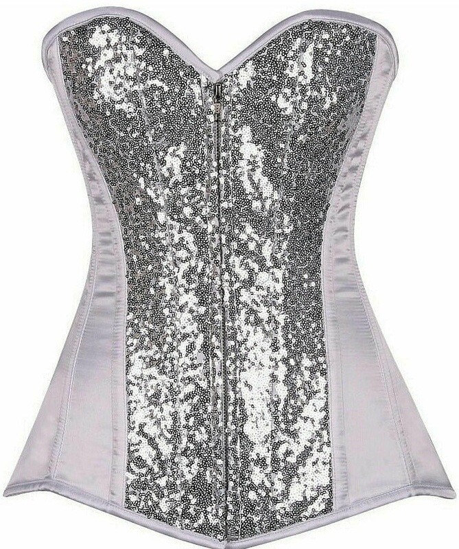 White Silver Sequin Steel Boned Corset