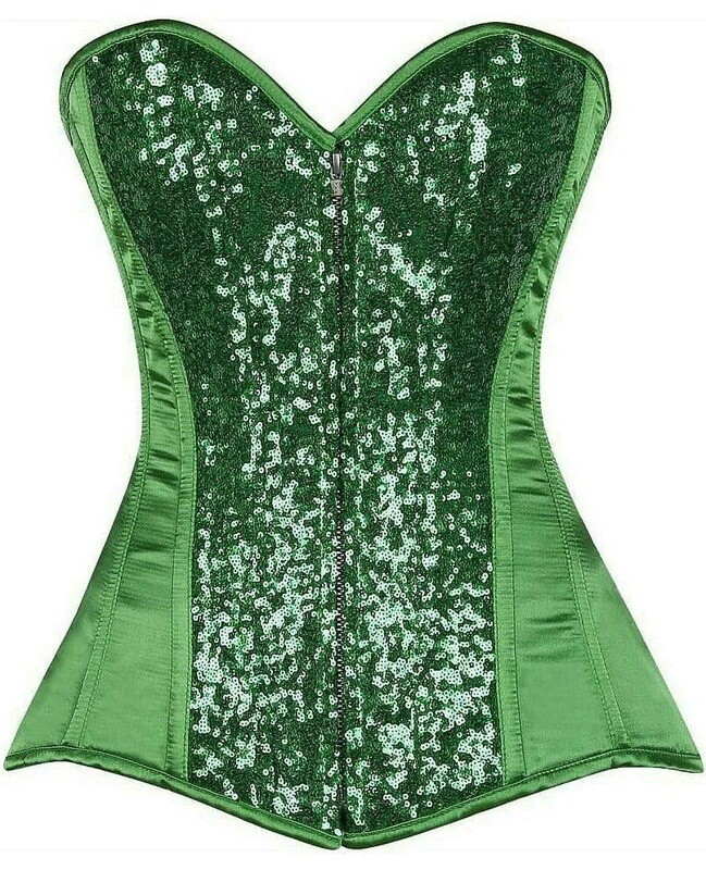 Green Sequins Steel Boned Corset