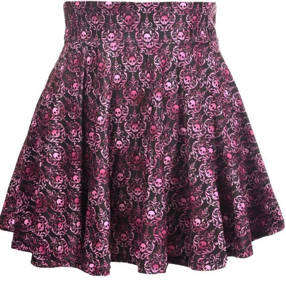 Purple Skulls Gothic print Stretch Mini skirt