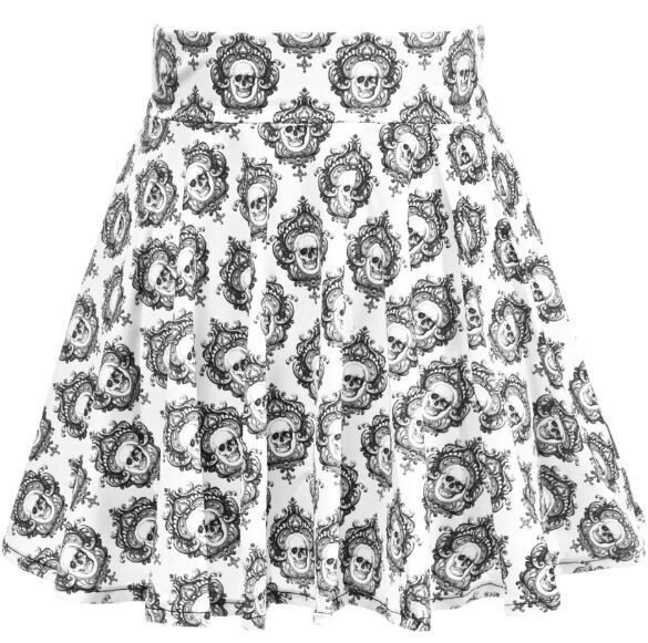 White / Black Skull print Stretch Mini skirt