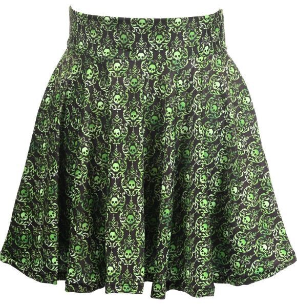 Green Skulls Gothic print Stretch Mini skirt