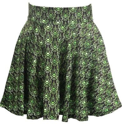 Green Skulls Gothic print Stretch Mini skirt