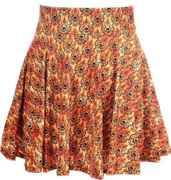 Orange Skulls Gothic print Stretch Mini skirt