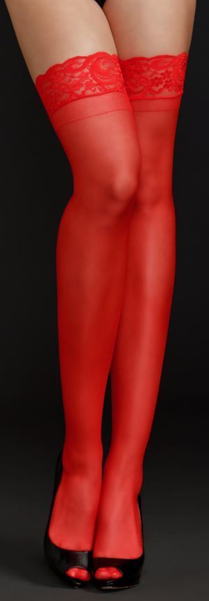 Thigh Highs Sheer with Lace Top Red
