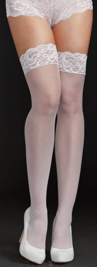Thigh Highs Sheer with Lace Top White