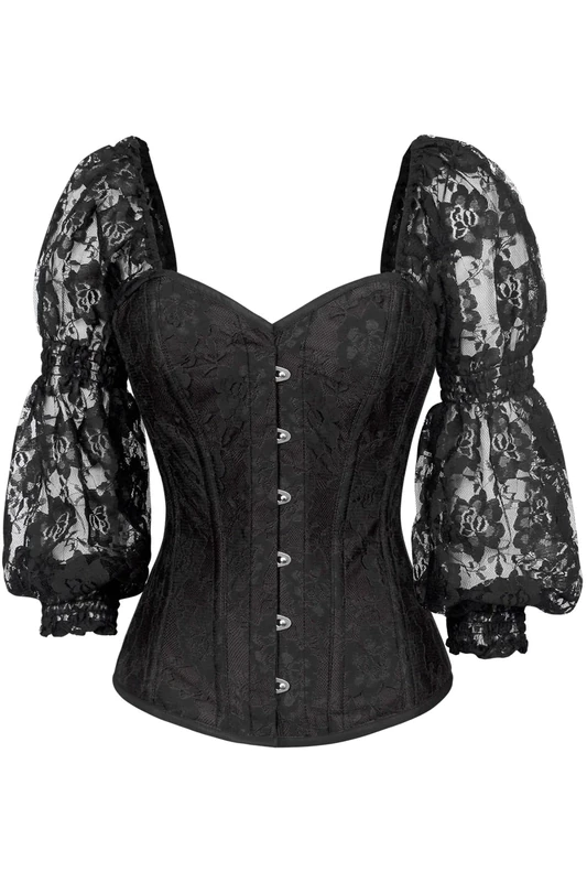 Black Lace over Black Satin Victorian Corset Top