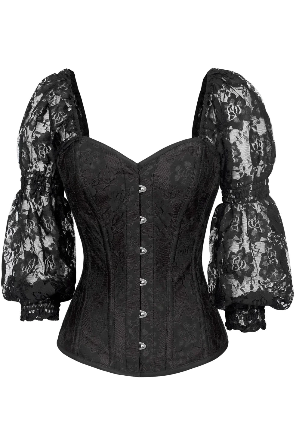 Black Lace over Purple Satin Victorian Corset Long-sleeved Top