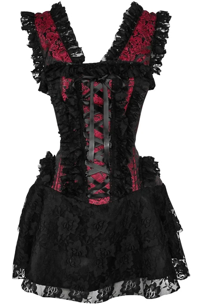 Black Lace over Red Victorian Corset Dress