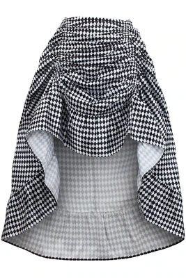 White with Black Diamond Print Victorian Skirt Adjustable hi-lo